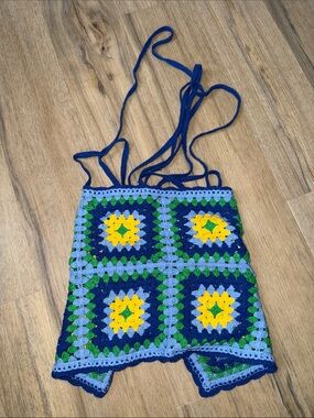 ZARA Crochet Square Tank Top - Blue, Green, Yellow